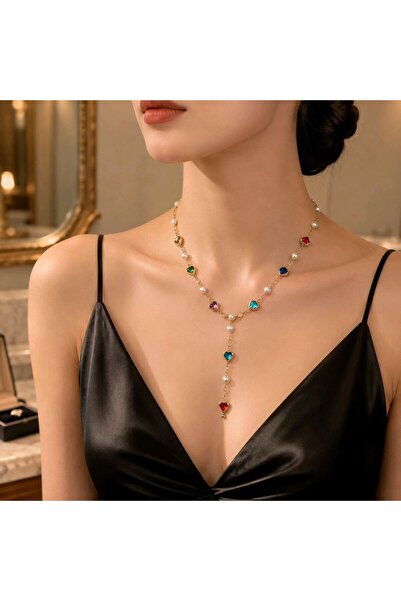 Monalisa Home Luxurious Zircon Stone Figured Flashy Y Necklace