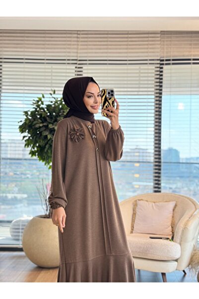 Taşpınar LYL118 فستان ساهرا بأزرار مزينة بالفرو المنك