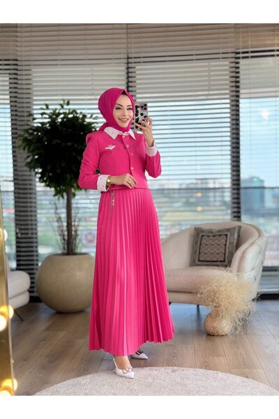 ALANURMODA 1179 طقم جاكيت منقط باللون الفوشيا