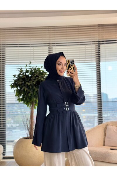 ALANURMODA 7523 تونيك بمشبكين في الأمام باللون الأزرق الداكن
