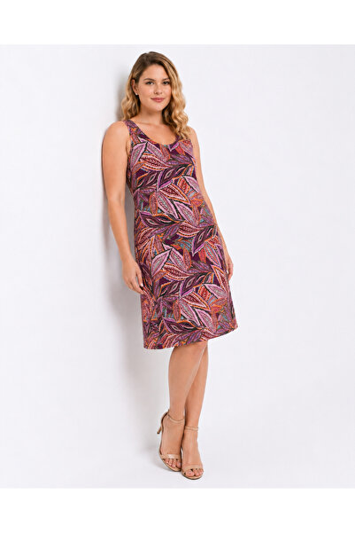 Şans Women's Plus Size Colorful, Thick Strap, Patterned Viscose Fabric Dress ...