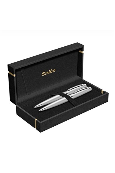 Scrikss Ballpoint Pen + Versatil Pen Set Matte Chrome Gift Set