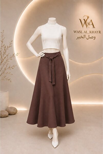 WASL ALKHAIR Women's A-Line Long Skirt with Tie Belt - Elegant Solid Design -...
