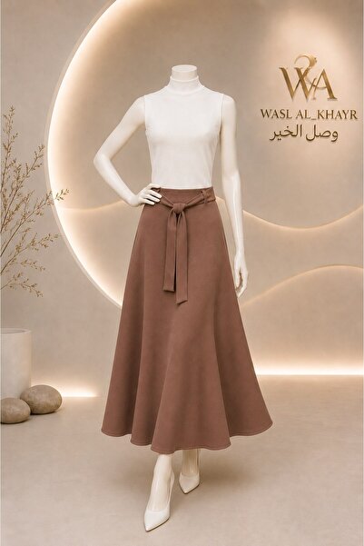 WASL ALKHAIR Women's A-Line Long Skirt with Tie Belt - Elegant Solid Design -...