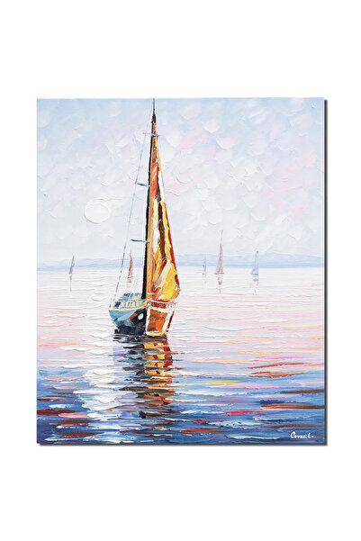 artnova Ръчно рисувана картина, Ветроходна лодка в морето, 60x50 см, маслена ...