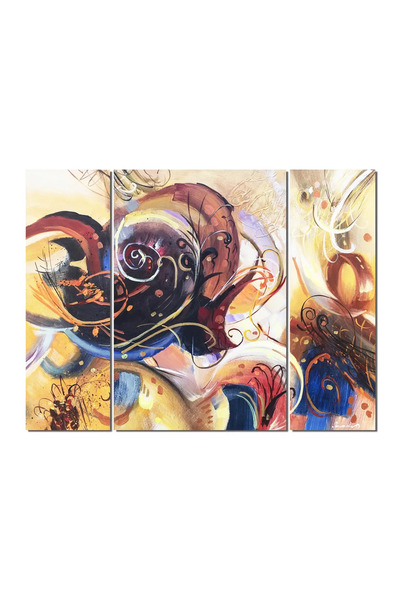 artnova Ръчно рисувана абстрактна картина от 3 части, Интрапланетарна, 120x90...