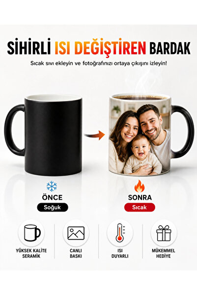ışıltı sepeti Kişiye Özel Sihirli Kupa Bardak – Isıyla Renk Değiştiren Fotoğr...