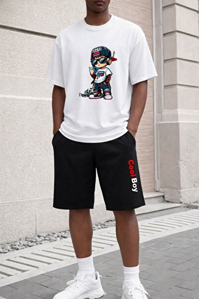 x-compass life Unisex Oversize T-Shirt Shorts Set Black Summer Comfortable Fi...