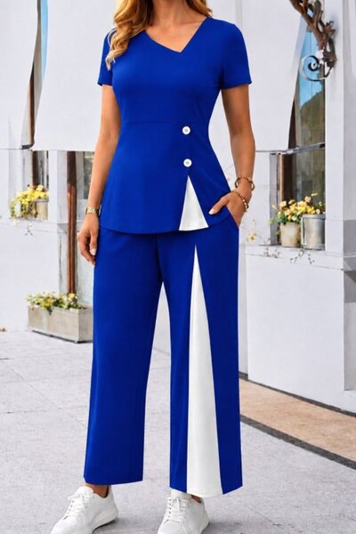 Viyamo Women's Short Sleeve Asymmetrical V-Neck Side Buttoned Janjankrep Blou...