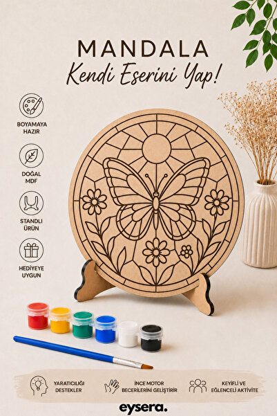 eysera Ahşap Mandala Kelebek Boyama Seti - Aktivite Etkinlik Sanat