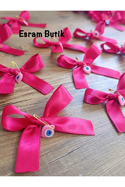 Esram Butik فيونكة من الساتان الفوشيا مزينة بخرز العين الشريرة، للهدايا، الزف...
