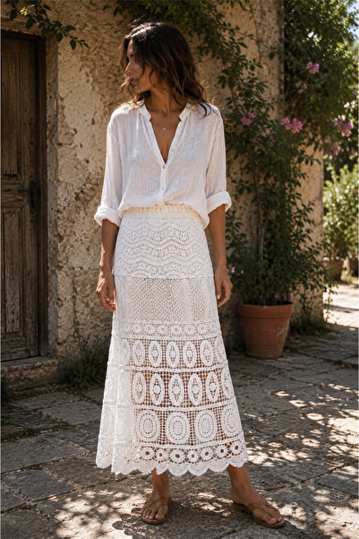 Miss Boheme White Color Crochet Lace Bohemian Skirt