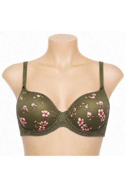 Generic Women's Fuchsia and Olive Colored Patterned Floral Bras, Size 56