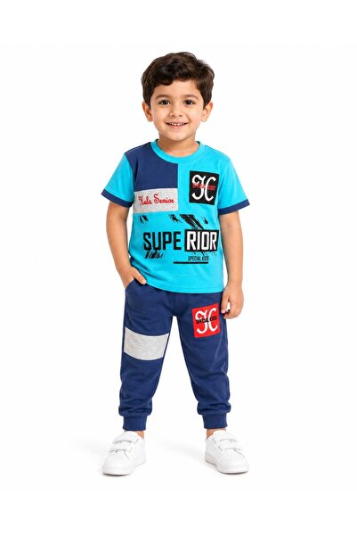 Generic Boys T-Shirt and Jogger Set Turquoise and Navy, 4 Years | Short Sleev...