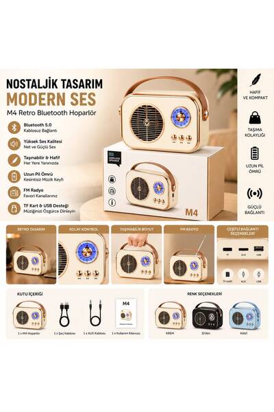 Newiba Teknoloji M4 Retro Tasarım Bluetooth Taşınabilir Portatif Hoparlör - R...