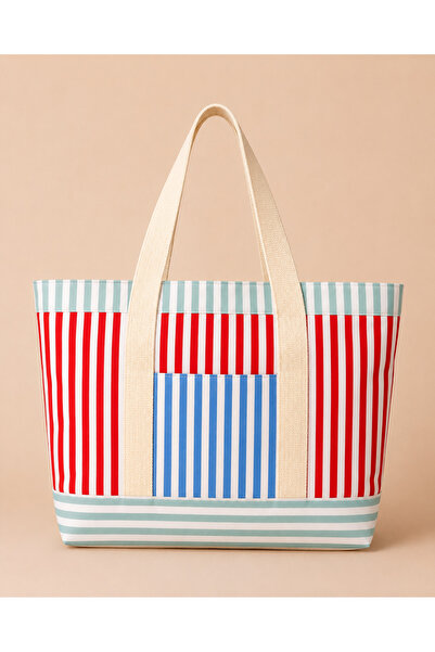 BABY KANGAROO Water Repellent Tote Bag | Red Striped Large Shoulder Bag |   H...