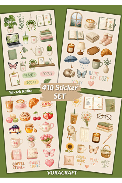 VORACRAFT 4'lü Cozy Planner Sticker Set Ajanda Bullet Journal Planlayıcı Scra...