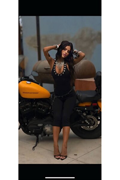 NİCE STYLE KADIN KUŞGÖZ DETAY KAPRİ PAÇA LİKRALI TULUM