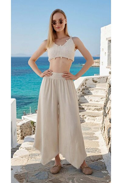 shE tekstil Wide Leg Asymmetrical Trousers Ecru