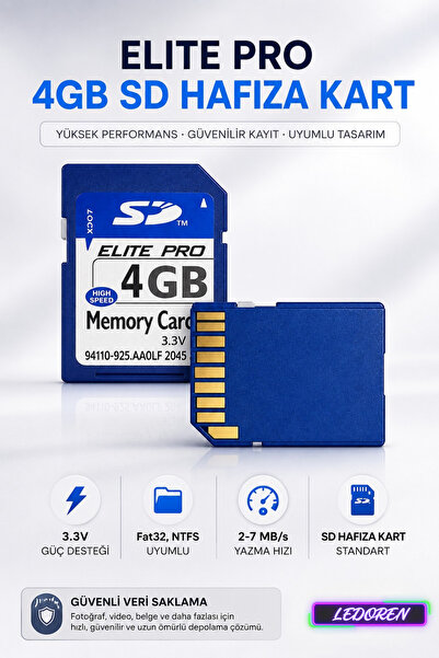 L'eDoren Elite Pro 4Gb Sd Memory Card 3.3V High Speed Fat32 Ntfs Compatible S...