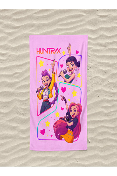 Levva Home Huntrix Pink Patterned Cotton Digital Printed Girls' Beach Towel