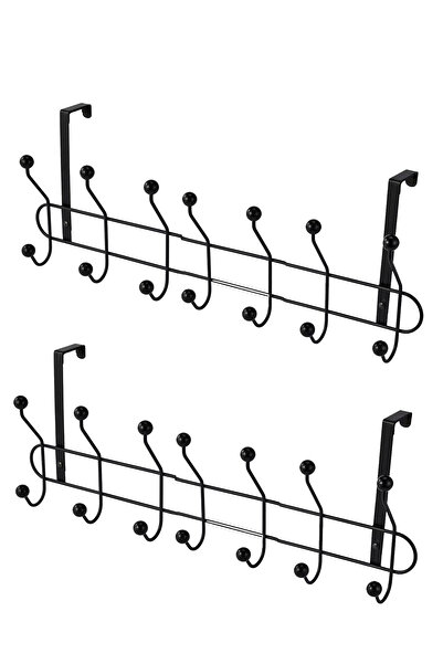 Generic 2 Piece Stainless Steel Over the Door Rack Organizer â€“ 6-Hook Black...