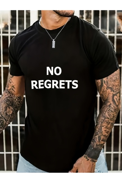 Ekim11 تيشيرتات رجالية قطنية مضحكة وفريدة من نوعها من No Regrets، ذات رقبة دا...