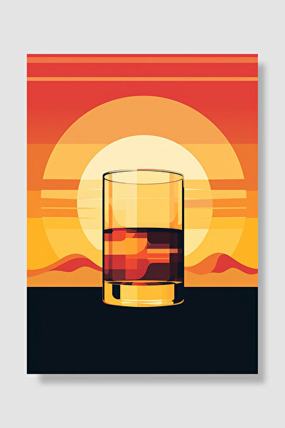 Luna Marissa Viski poster čaša zalazak sunca retro jantarni bar zidni dekor