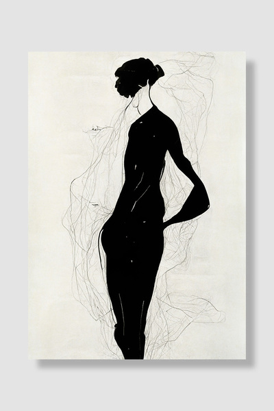 Luna Marissa Minimalistički poster Žena u crnoj haljini Silueta Skica Crtež Z...