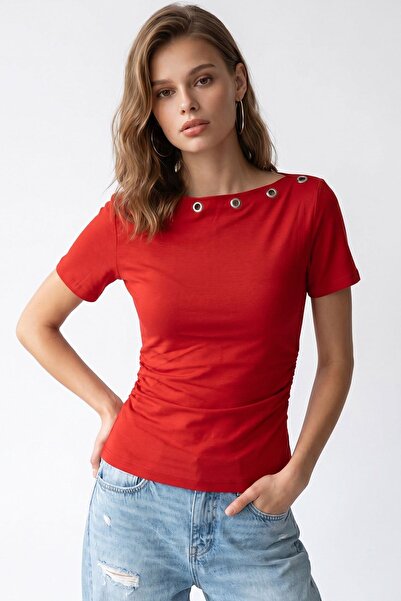 Hiccup MIXRAY Tricou Damă Slim Fit Cu Decolteu Bărcuță