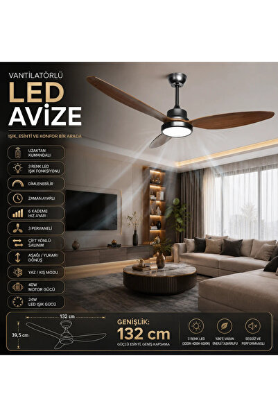 SeckinStore Vanti Kcf323 52''(132cm) Ledli Dekoratif Tavan Vantilatör 40w (Mo...