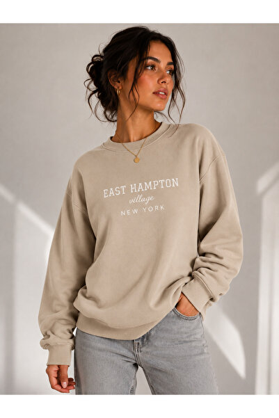 caddekombin Unisex East Hampton and New York Printed Crew Neck Sweatshirt