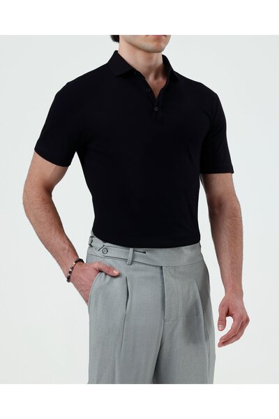 TerziAdemAltun Italian Style Slim Fit Men's Italian Collar Short-Sleeved Knit...