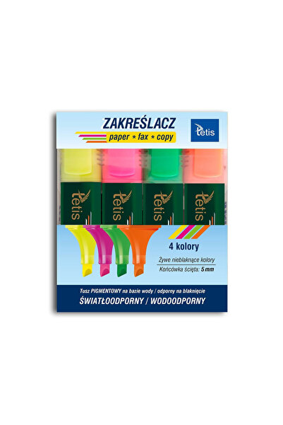 tetis Set 4 textmarkere Tetis, Varf oblic 5 mm, Multicolor