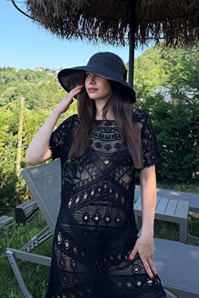Laluvia Black Knitted Beach Dress - Lr01