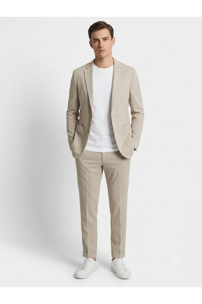 İMAJ MAĞAZACILIK Men's Beige Linen Suit - Sporty Cut Summer Linen Suit