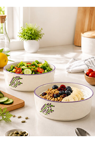 EvaniLife 2-Piece Lavira Model Handmade Medium Size Ceramic Salad Bowl - Diet...