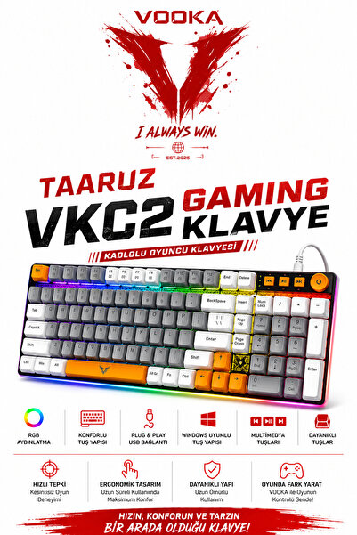 VOOKA TAARUZ VKC2 RGB Kablolu Oyuncu Klavyesi 99 Tuş Türkçe Q USB Gaming Klav...