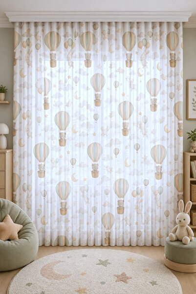 ZÜPER TEKSTİL Çocuk Odası Uçan Balon Ayıcık Tavşan Desenli Unisex Sık Pile (1...