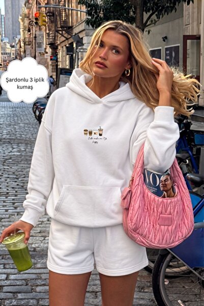 GIA - ART Women's Oversize Sweatshirt Hoodie Coffee Muse White – Hooded, 3-Th...