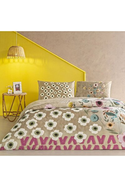 Taç TAC Blyss double Duvet Cover Set , %100 cotton , beige floral pattern