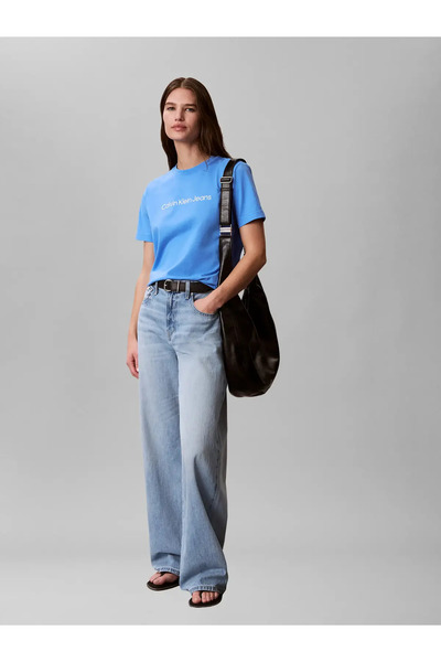 Calvin Klein A- INST LOGO CLASSIC, CG1 Kadın Mavi T-Shirt & Polo