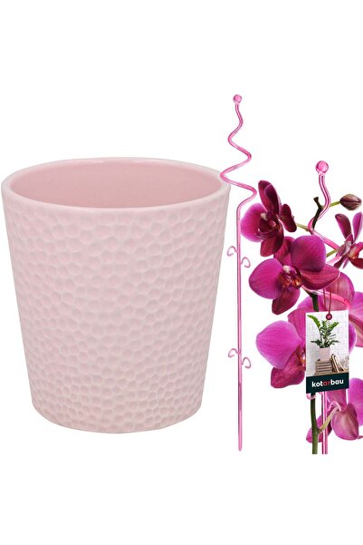 KOTARBAU Set de ghiveci ceramic roz de 15 cm cu suport roz de 58 cm pentru flori