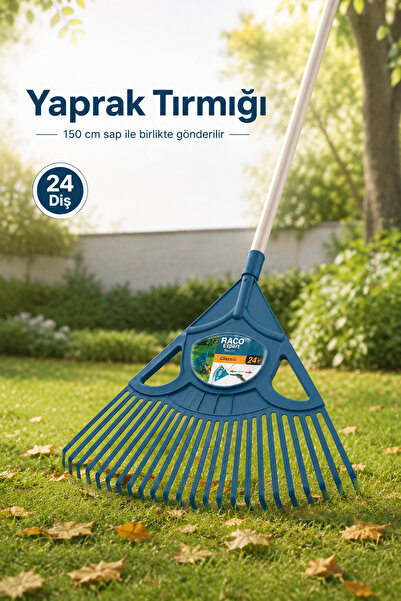 Raco Expert Classic 24 Diş Plastik Yaprak Toplama Tırmığı 150 cm Saplı