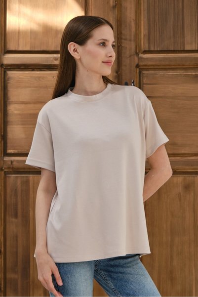 Shooter Sportswear Stone Women's Modal Fabric Basic Oversize T-Shirt Crew Neck Casual Loose T-Shirt