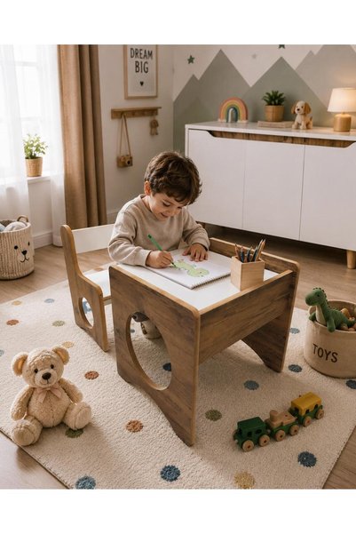 Pema Home %100 MDF Montessori Aktivite Masası, Çocuk Oyun Çizim Masa Sandalye Takımı