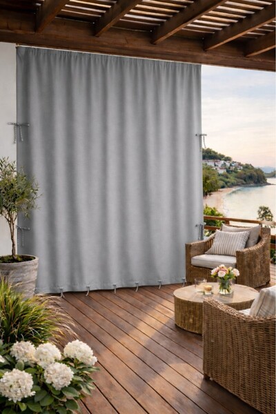 CG HOME Gray-Balcony Curtain Enxboy Optional Lace-Up Rainproof
