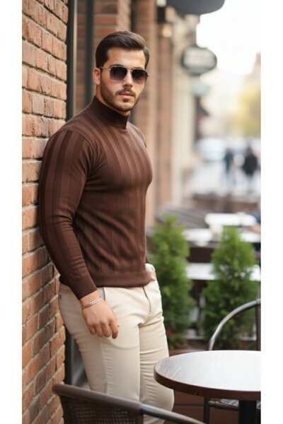 Livizmir Moda Men's Half Turtleneck Embossed Patterned Knitwear