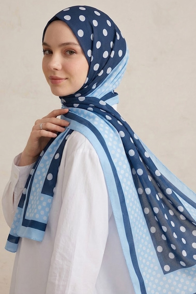 TOFİSA Zarif Puantiye Desen İtalyan İpek Şal Bebe Mavi - 28685-BEBE-MAVI