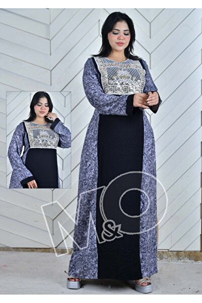 M&O 2 Linen Jacquard Robe with Plain Linen Lace on the Chest
